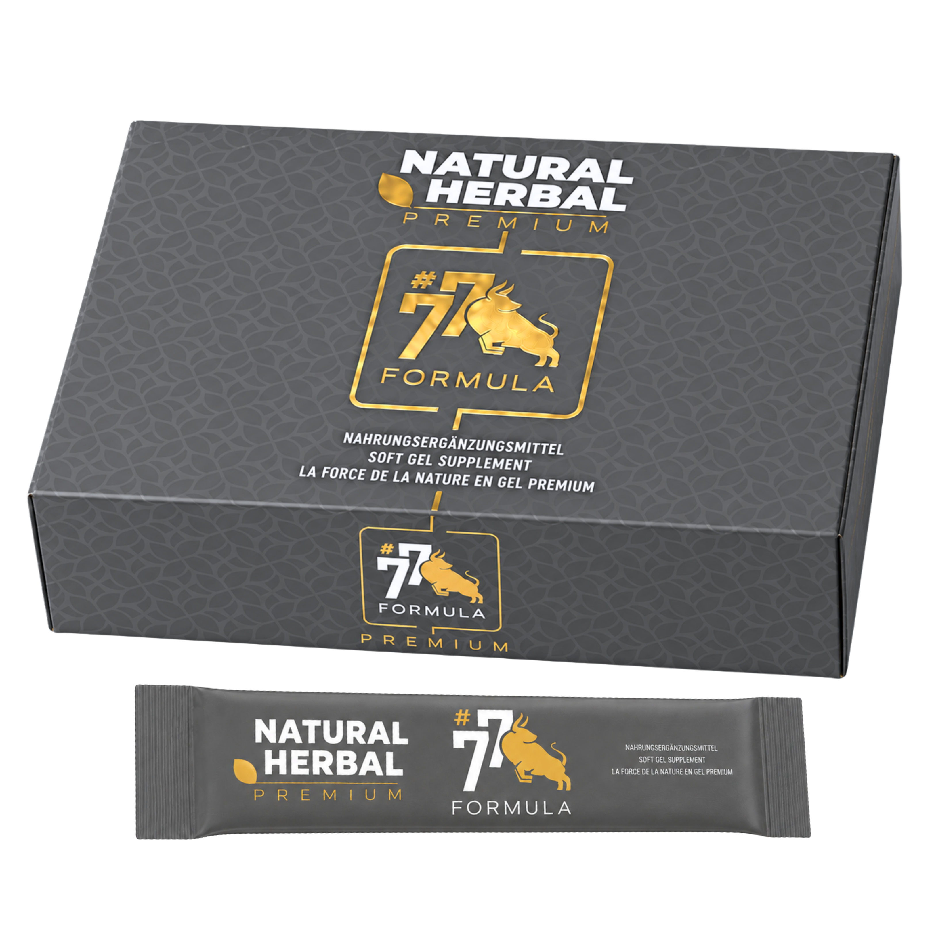 Natural Herbal 77 Formula Premium Gel Supplement Sticks 12 x 12 g mit Box und Einzelstick