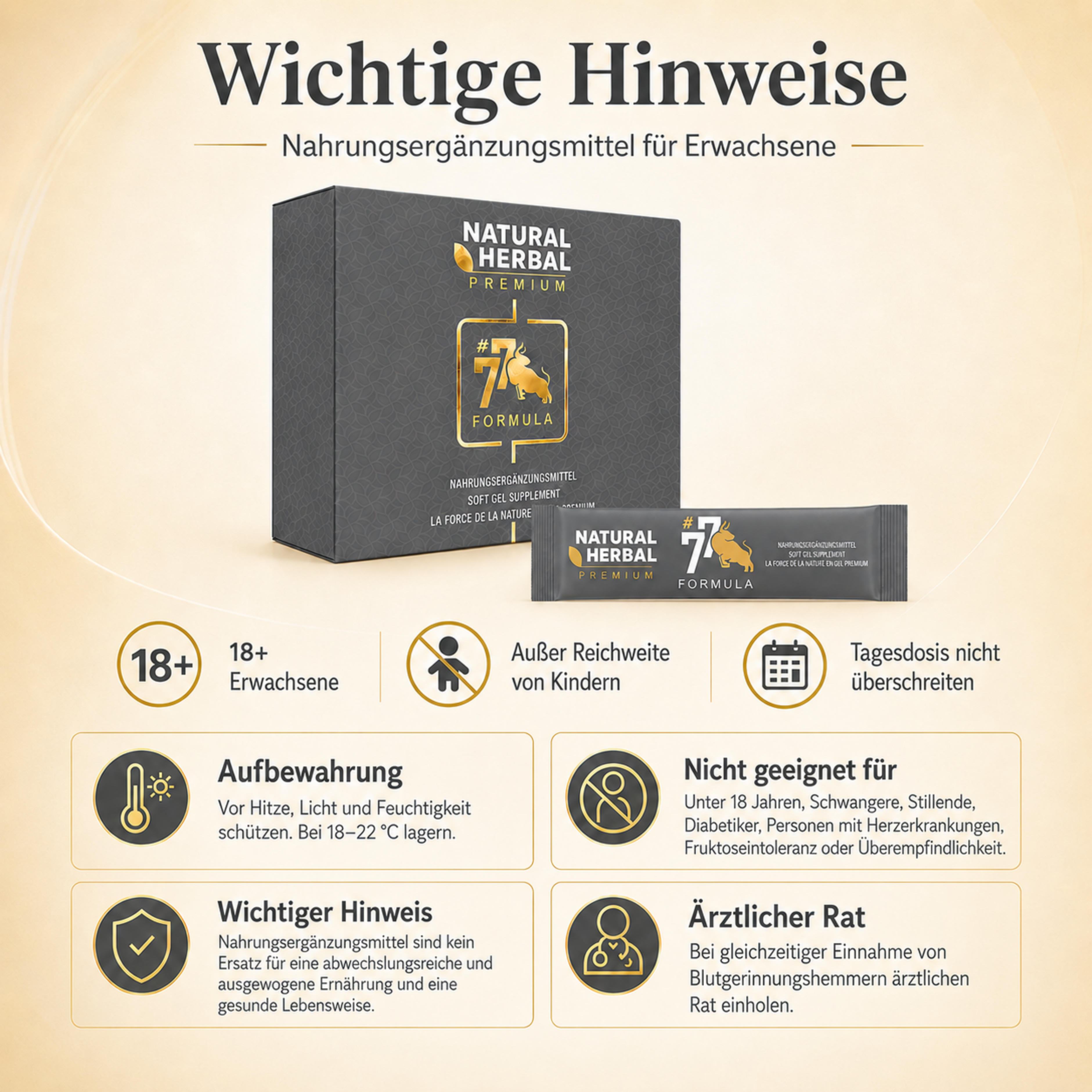 Wichtige Hinweise für Natural Herbal 77 Formula Premium Gel Supplement Sticks
