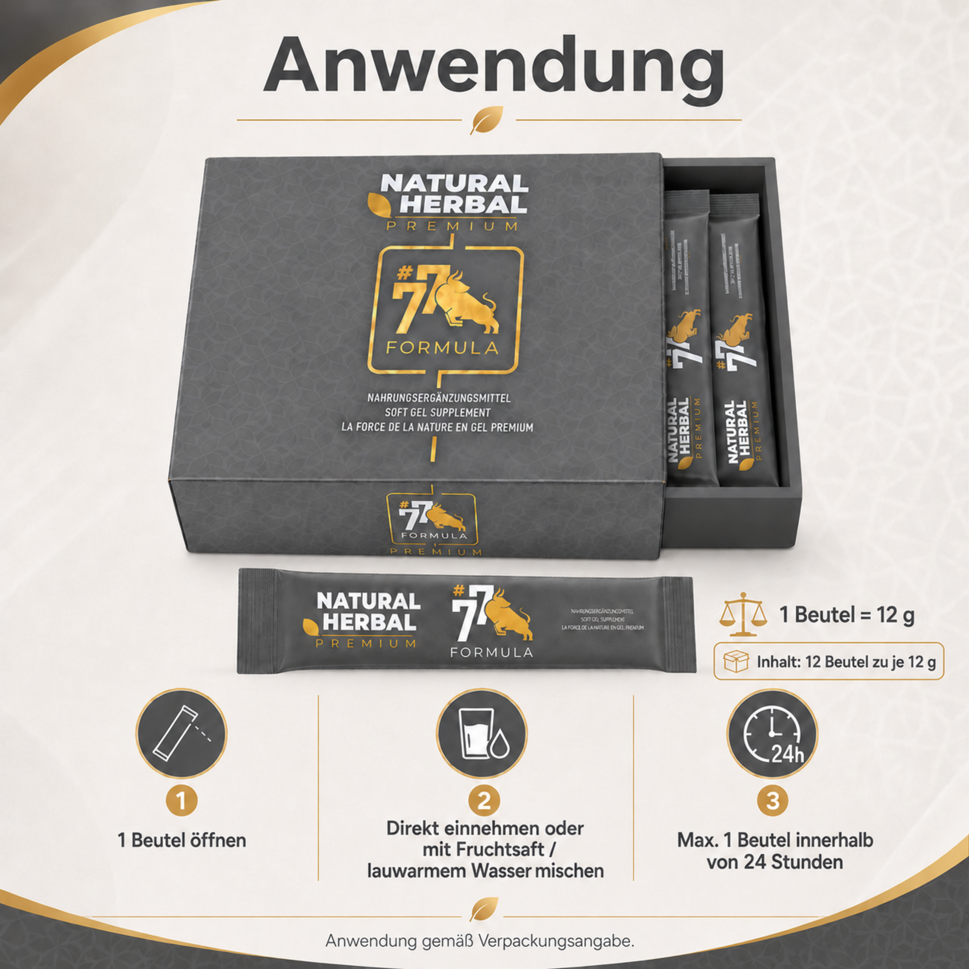 Anwendungshinweise für Natural Herbal 77 Formula Premium Gel Supplement Sticks