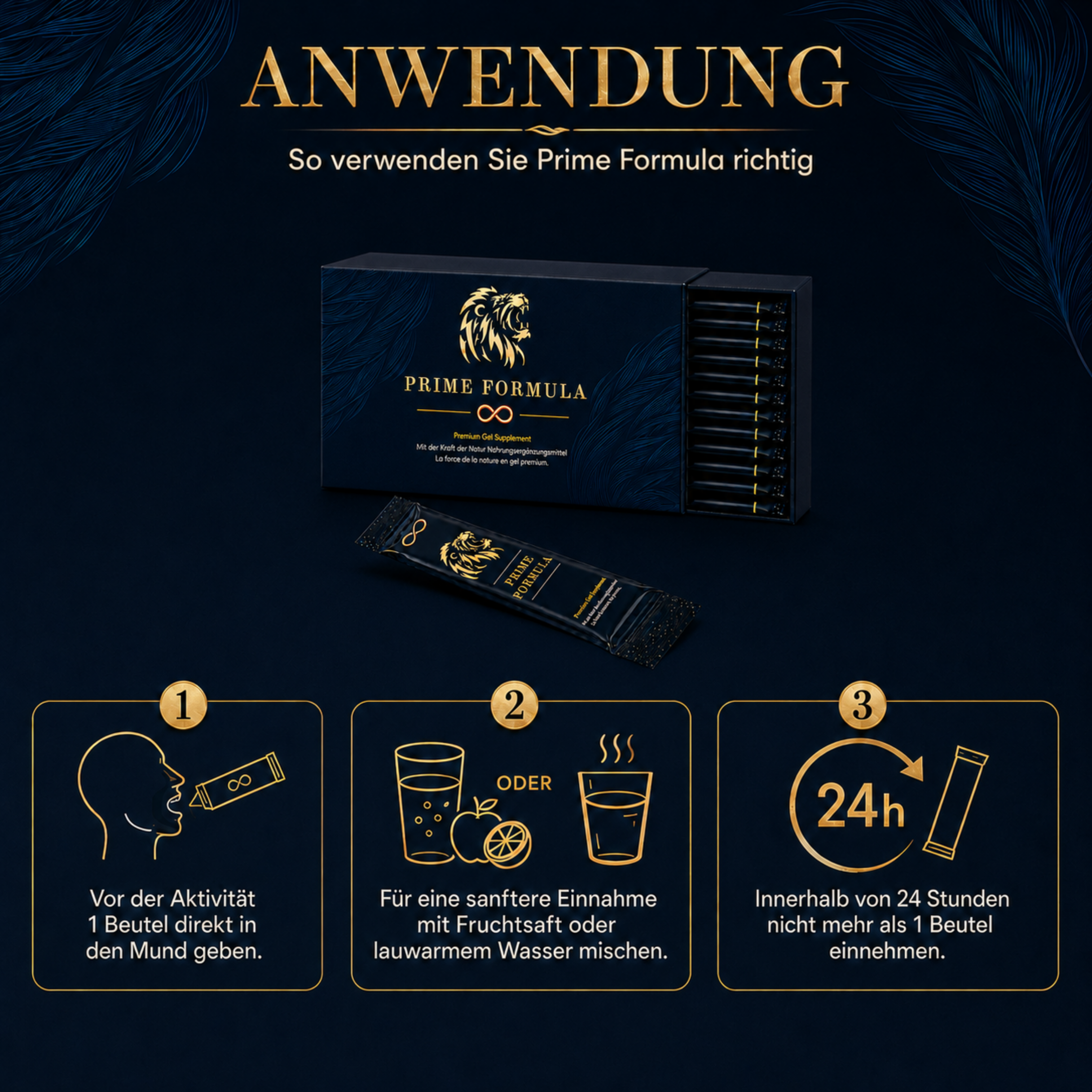 Anwendungshinweise für Prime Formula Premium Gel Supplement Sticks