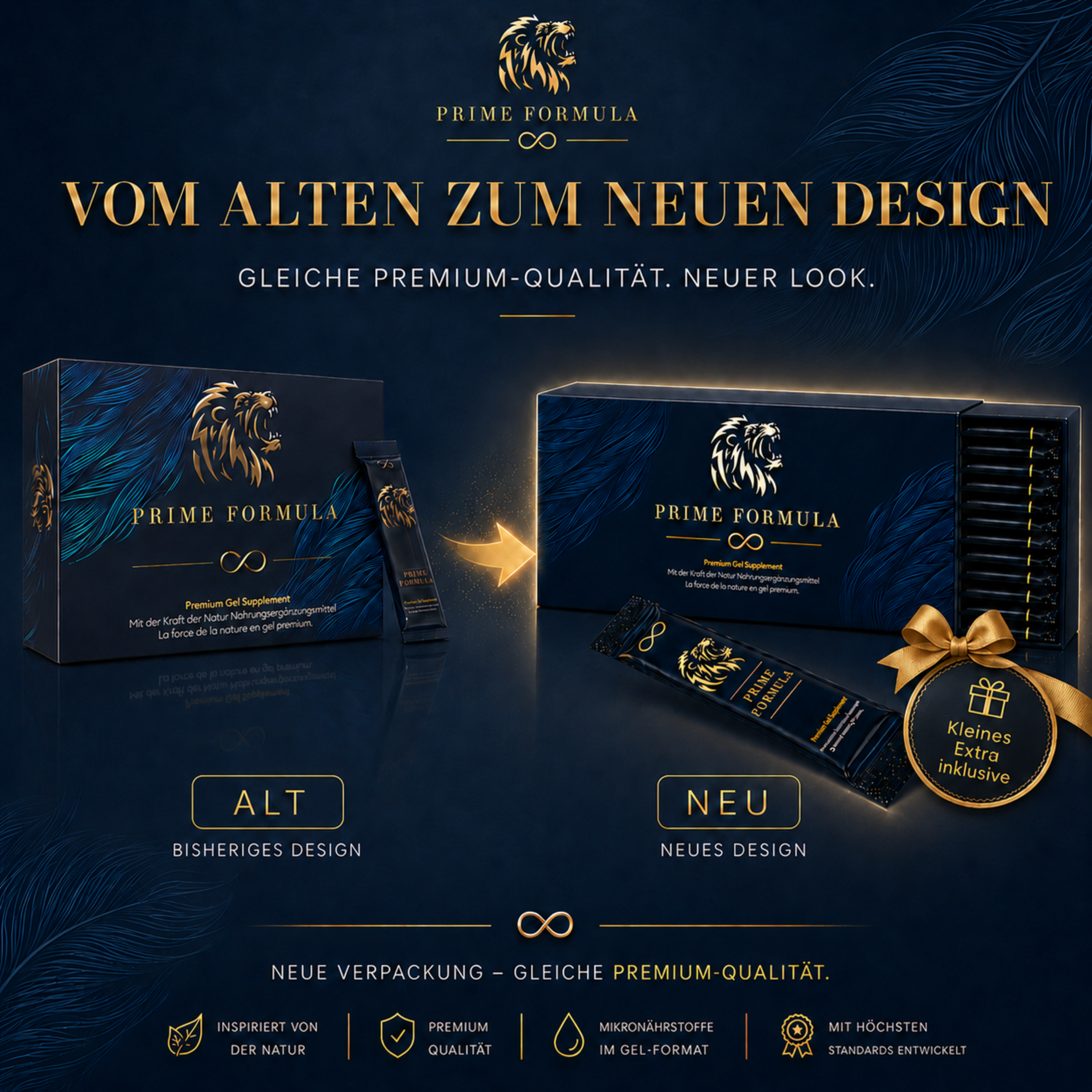 Prime Formula Stick neues Verpackungsdesign im Vergleich zum bisherigen Design