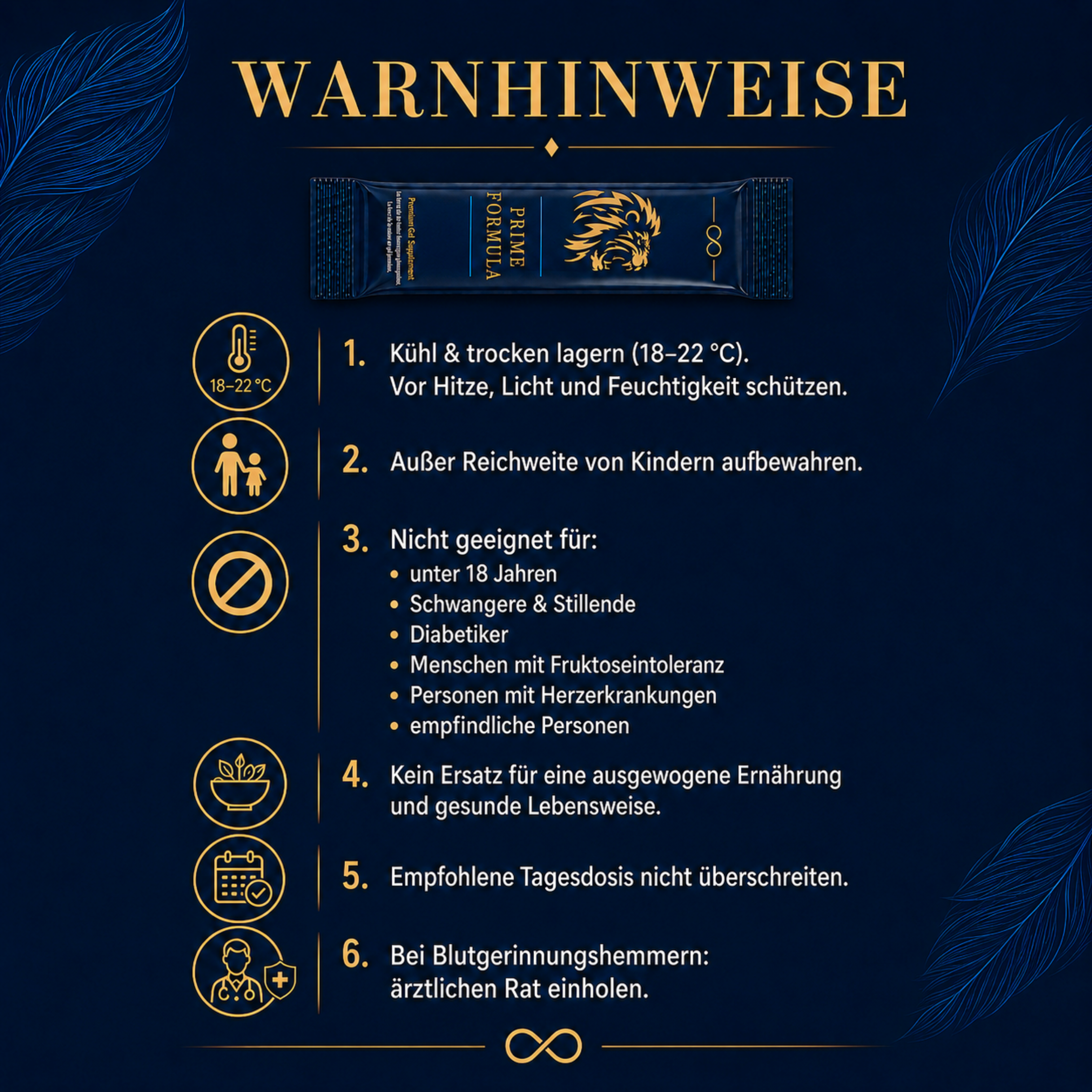 Warnhinweise für Prime Formula Premium Gel Supplement Sticks